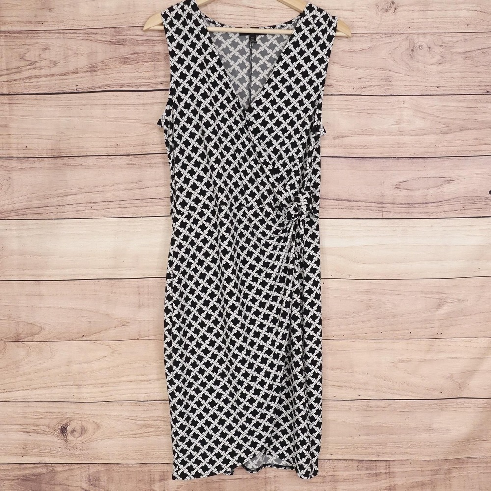 Banana Republic Dress Womens MP Petite Black Geometric Wrap Sheath Jersey Ruched
